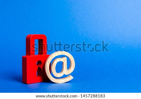 Email symbol and red padlock. Protection against Internet threats and hacker attacks. Safety of personal data, privacy of users. Safe surfing global network, unwanted content NSFW. Virus, antivirus Royalty-Free Stock Photo #1457288183
