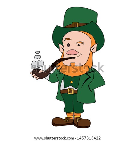 saint patricks day irish tradition green leprechaun smoking with tobacco pipe cartoon vector illustration graphic design
