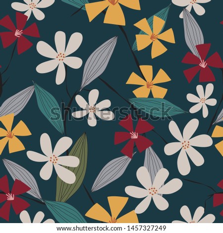 Seamless cute hand drawn colorful flowers pattern vector illustration for design