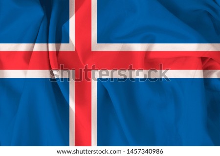 Beautiful silk flag of Iceland with soft folds in the wind