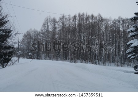 Landscape of winter roadside in the countryside of Hokkaido, Japan