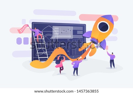 Startup new business project. Development process. Innovation product, creative idea. Start up launch, Start up venture, entrepreneurship concept. Vector isolated concept creative illustration Royalty-Free Stock Photo #1457363855