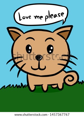 cartoon cute cat on color background