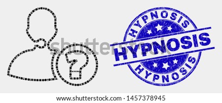 Pixel operator information mosaic icon and Hypnosis seal stamp. Blue vector rounded textured seal with Hypnosis caption. Vector collage in flat style.