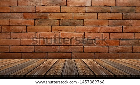 wooden table in front of abstract background with stone wall. For product placement. Or editing your product. Wooden board empty table perspective.