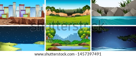 Set of scenes in nature setting illustration