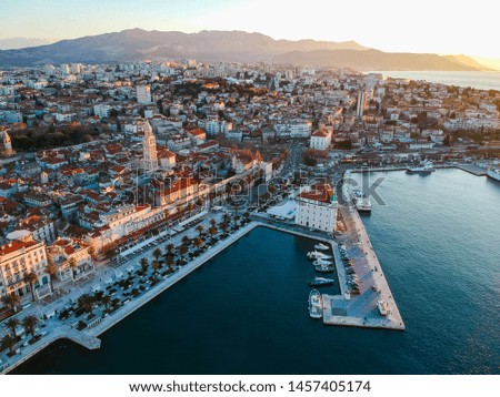 Aerial View of Sunrise at the city of Split in Croatia