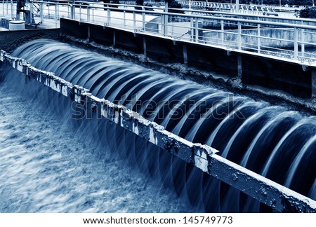 Modern urban wastewater treatment plant. Royalty-Free Stock Photo #145749773
