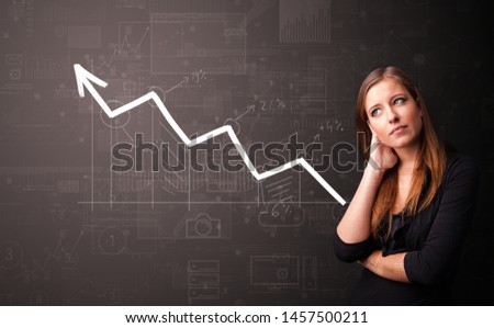 Young person standing with increasing graph concept
