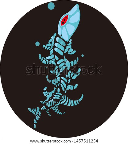 cartoon illustration of beautiful blue snake head fish in black background