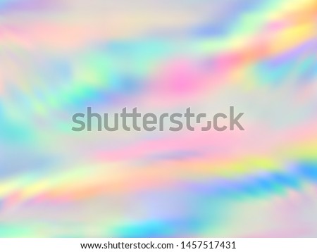 Holographic paper trendy background in neon rainbow colors. Fashion magazine cover background with neon pastel gradient hologram. Holographic vector design for poster, booklet, catalog cover. Royalty-Free Stock Photo #1457517431