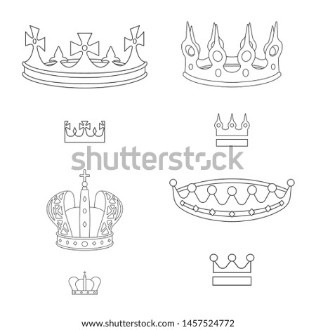Vector design of queen and heraldic sign. Collection of queen and vip stock symbol for web.