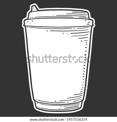 Disposable paper cup. Vector concept in doodle and sketch style. Hand drawn illustration for printing on T-shirts, postcards. Icon and logo idea.