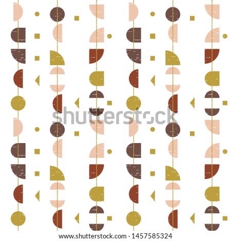 Abstract geometric vector seamless pattern inspired by mid-century modern fabrics. Simple shapes in retro pastel colors and textured background. Clipping mask is used for easy editing, eps 10 vector
