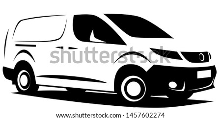 Dynamic illustration of a small commercial delivery van used for transporting cargo. It can be used as a logo. 
