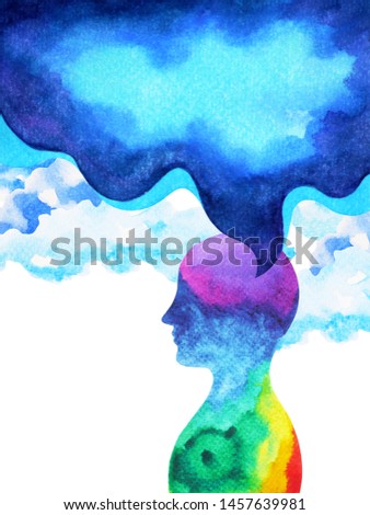 human head, chakra power, inspiration abstract thinking inside your mind, watercolor painting
