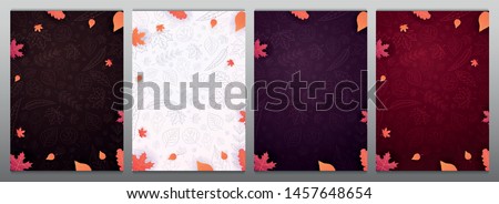 Set of Autumn backgrounds with leaves for shopping sale or promo poster and frame leaflet or web banner and social media Royalty-Free Stock Photo #1457648654