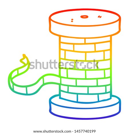 rainbow gradient line drawing of a cartoon reel of ribbon