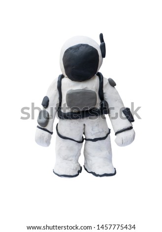 Astronauts cartoon are made from plasticine clay. isolated on  white background.Handmade concept
