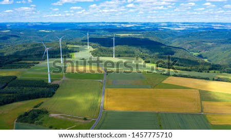 Rhineland-Palatine from above. Fields and windmills, picture make with drone. 