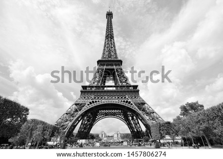 Paris, France - Eiffel Tower. Vintage style black and white.