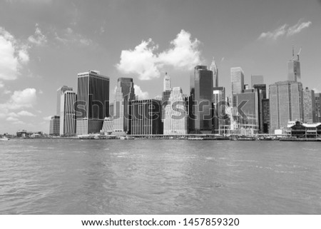 New York City - Manhattan skyline with new WTC. Black and white retro style.