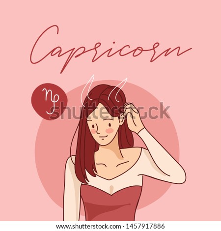 Capricorn : Pretty girl with horoscope sign on pastel background :Vector Illustration