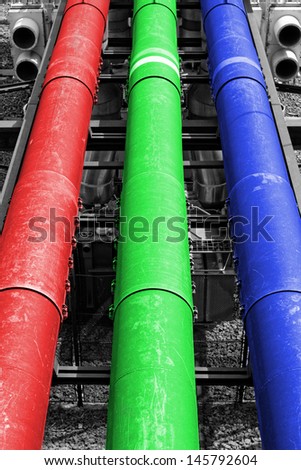 industrial pipes in a electricity power plant (RGB colors pipe)