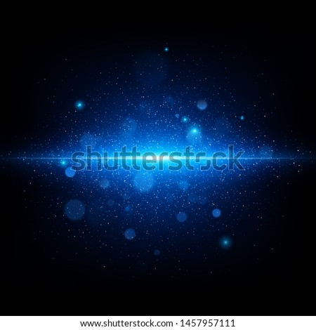 Blue abstract flash in deep blue space. Realistic starry sky with a blue glow. EPS 10 Royalty-Free Stock Photo #1457957111