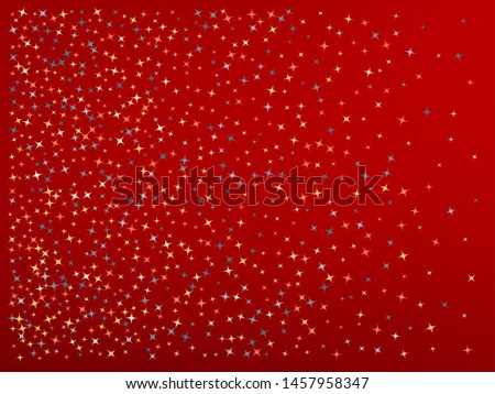 Red color background. Stars confetti. Minimal colorific fantasy. Scattered stars. Backround with random colored stars.