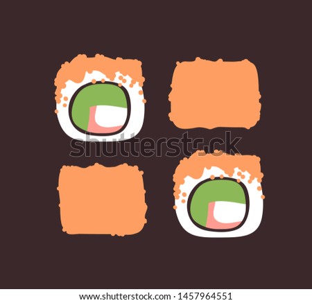 Hand drawn illustration sea food. Creative ink art work Asian dinner. Actual vector drawing sushi roll