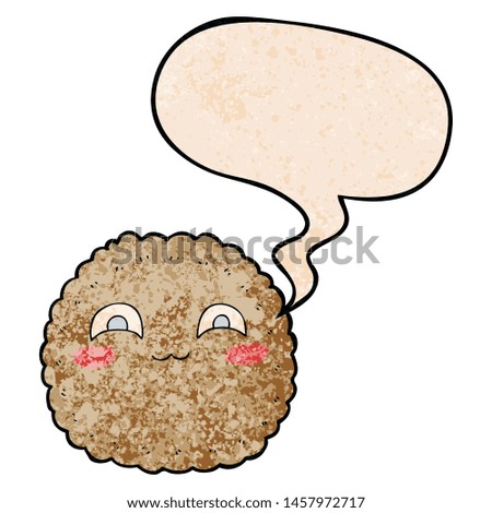 cartoon biscuit with speech bubble in retro texture style