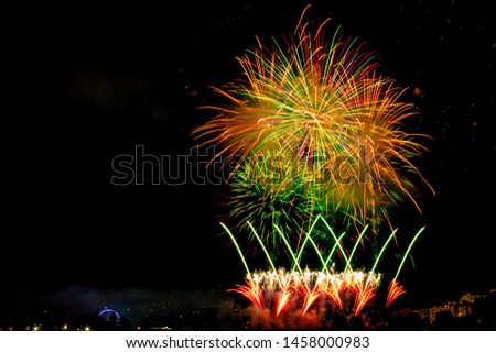 Fireworks of the festivities of Bouzas, in Vigo (Spain) on a beautiful summer night Royalty-Free Stock Photo #1458000983