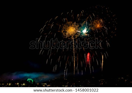 Fireworks of the festivities of Bouzas, in Vigo (Spain) on a beautiful summer night