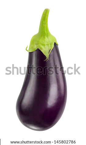 Isolated eggplant. One fresh eggplant with stem isolated on white background Royalty-Free Stock Photo #145802786