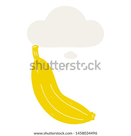 cartoon banana with thought bubble in retro style