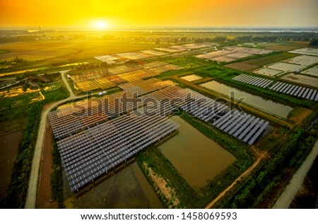 Solar photovoltaic outdoor base under sunset and summer