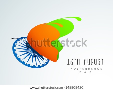 Creative background for Indian Independence Day with butterfly and ashoka wheel.