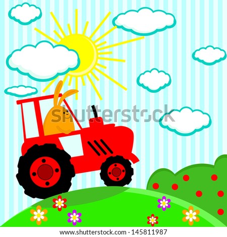 Cute rabbit in the tractor