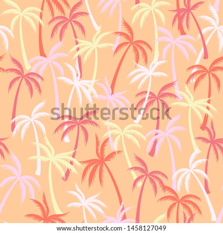 Coconut palm tree pattern textile seamless tropical forest background. Rainforest vector swatch repeating pattern. Simple tropical plants, coconut trees, beach palms textile background design.