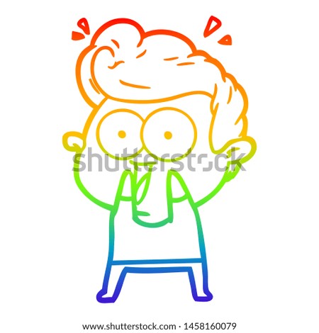 rainbow gradient line drawing of a cartoon excited man