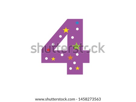 numbers for children. Kids learning material. Card for learning numbers. Number 4. colored numbers in white dots and stars