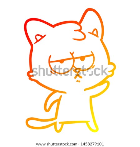 warm gradient line drawing of a bored cartoon cat