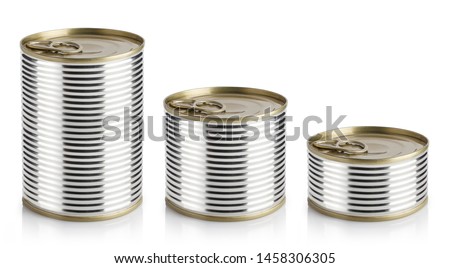 Set of metal tin cans, isolated on white background