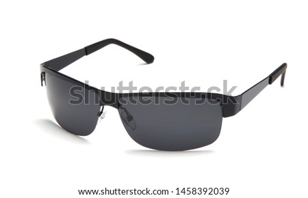 Cool sunglasses with black plastic frame isolated on white background

