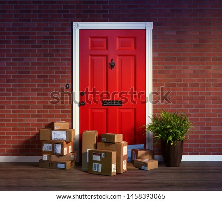 Online shopping, boxes delivered to your front door. Easy to steal when nobody is home Royalty-Free Stock Photo #1458393065