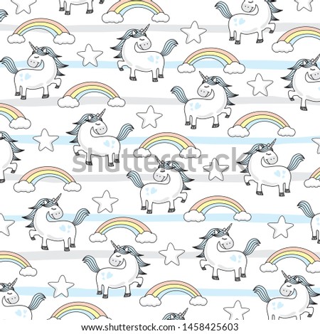 Cute Baby Blue Unicorn Doodle Stripes Pattern Vector - Cartoon Illustration Character Vector Graphic Designs for textile fashion pattern decorative decoration motif ornament fashionable other