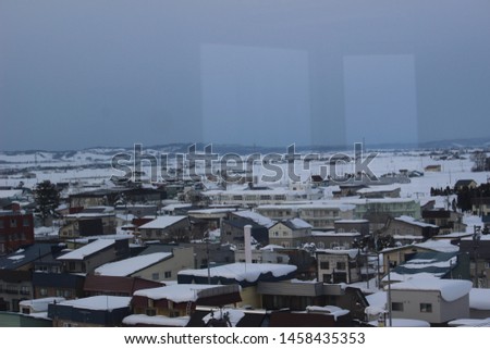 Winter scenery from the high place of Hokkaido country town, Japan