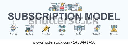 Subscription business model banner for  marketing, service, content, user, subscribe, freemium and premium package. Minimal vector infographic. Royalty-Free Stock Photo #1458441410