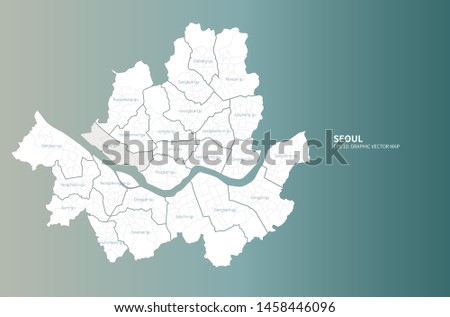 graphic vector korea map. the boundary in Seoul map Royalty-Free Stock Photo #1458446096